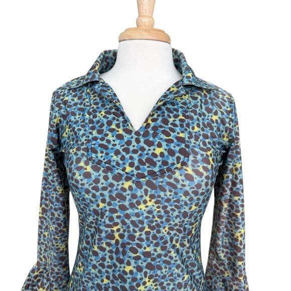 Chelsea & Gunn Elegant Blue & Green Neon 3/4 Sleeves Dress Size Xsmall - Picture 2 of 8